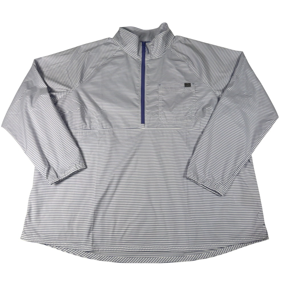 LL Bean Quarter Zip Every Day Sun Smart 1X Blue White Striped Gorpcore Hiking